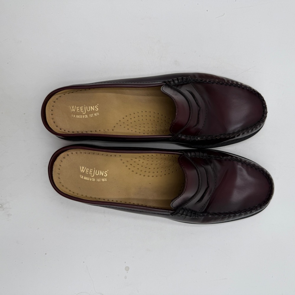 G.H. Bass Weejuns Penny Loafer Mules Wine Leather Slip On Womens Size 8M - Picture 8 of 9
